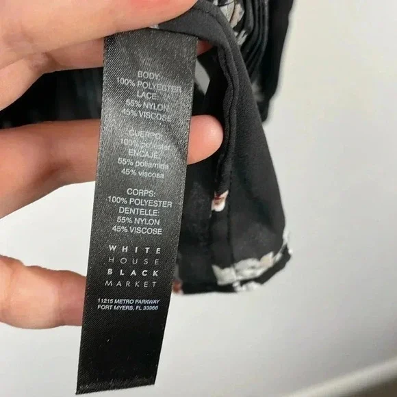 White House Black Market Floral Blouse Size 2 Black Long Sleeve Chiffon Top - Picture 7 of 7